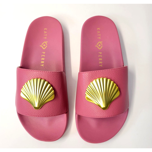 Katy Perry Pool Slide Shell Shoes Womens Size 7M Dark Pink Gold Seashell Sandals - Picture 3 of 12